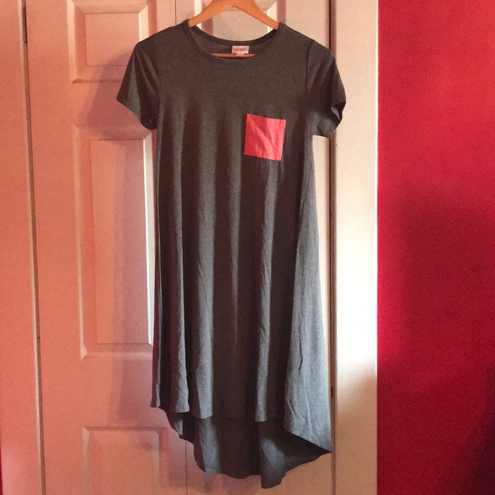 Lularoe carly xxs grey with heathered red pocket